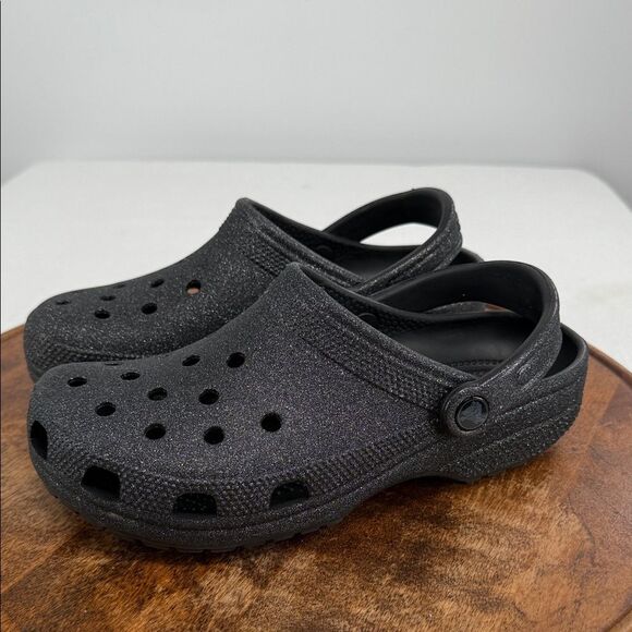 Crocs Shoes Wm 8 Black Sparkle Clogs - Picture 1 of 9